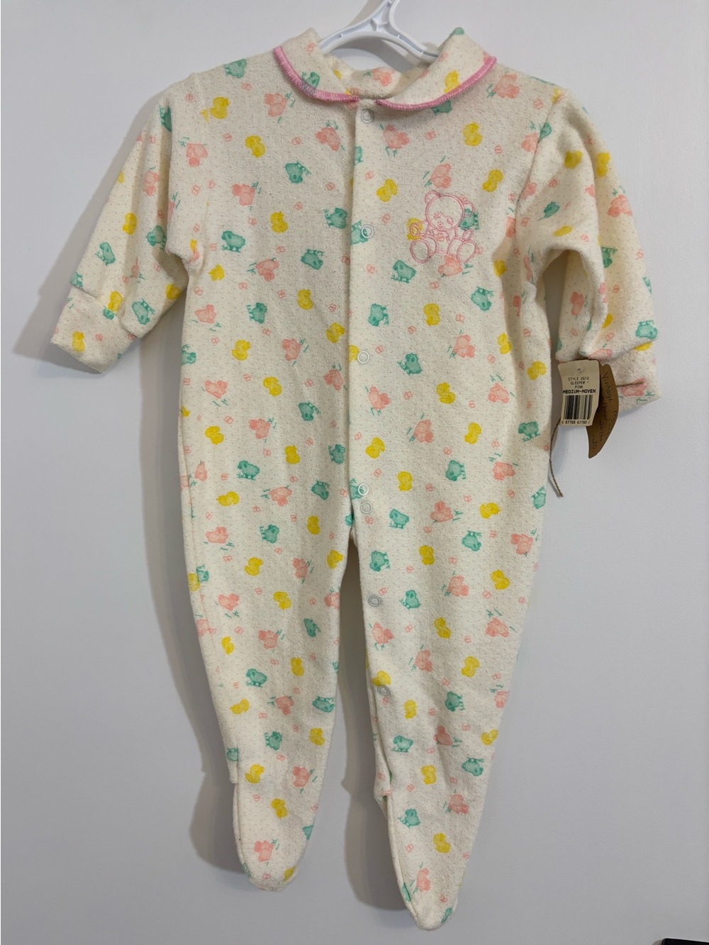 Vintage Made in 🇨🇦 20lb Terry Cloth Sleeper Teddy Bear Lamb Duck Print Snap Up